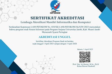 Sertifikat Akreditasi Sistem Informasi Universitas Jambi UNGGUL